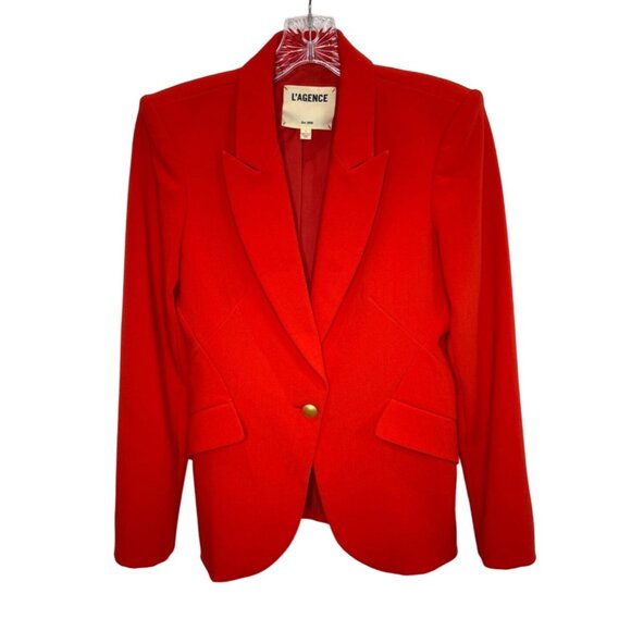 L'AGENCE Red Chamberlain Bold Red Blazer Single Breasted - Size 2 - Picture 2 of 10